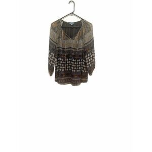 Brown and Tan Graphic 3/4 Sleeve Blouse